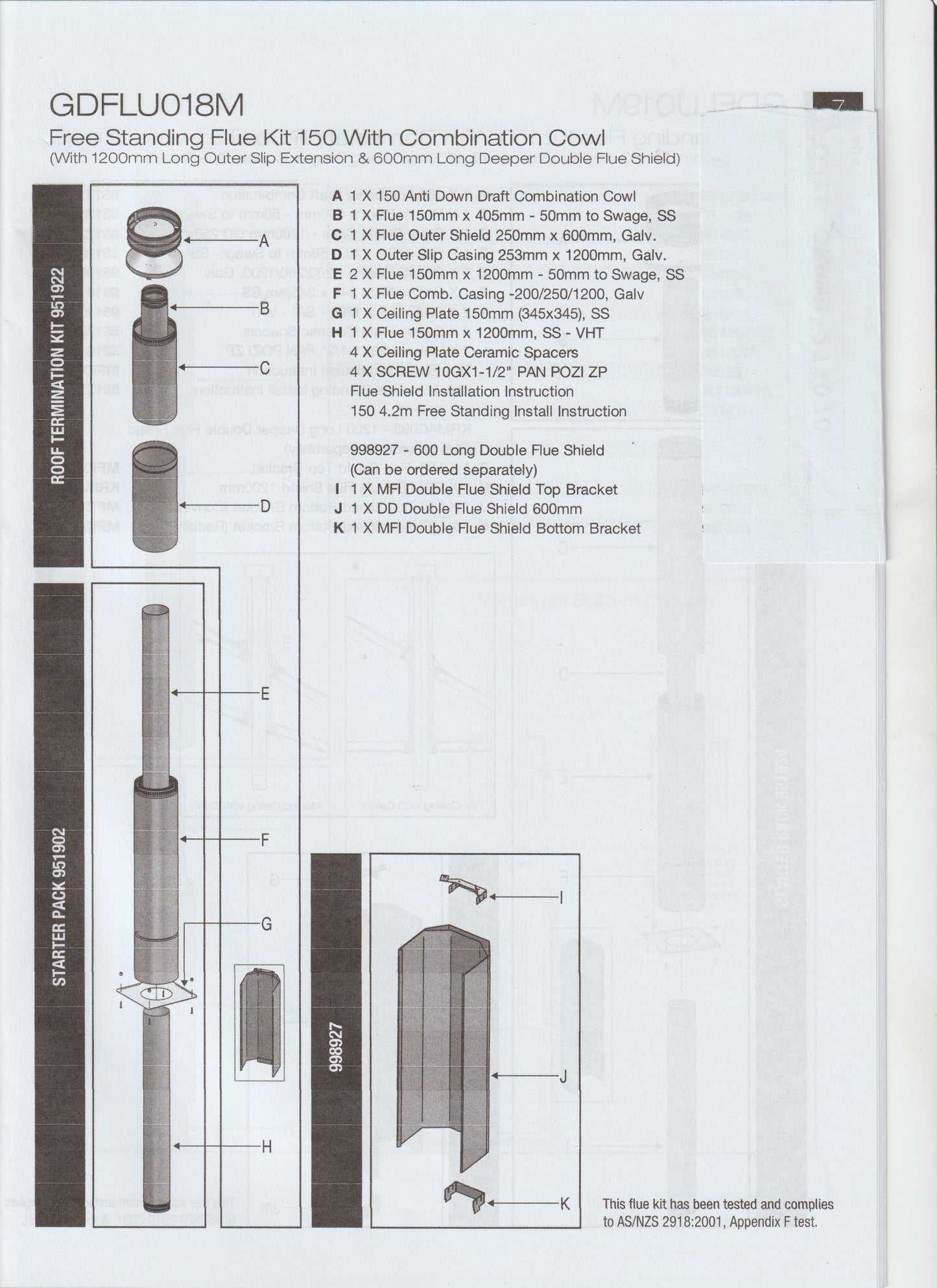 Masport Akaroa Free Standing Flue Kit + Flue Shield ~ GDFLU018M