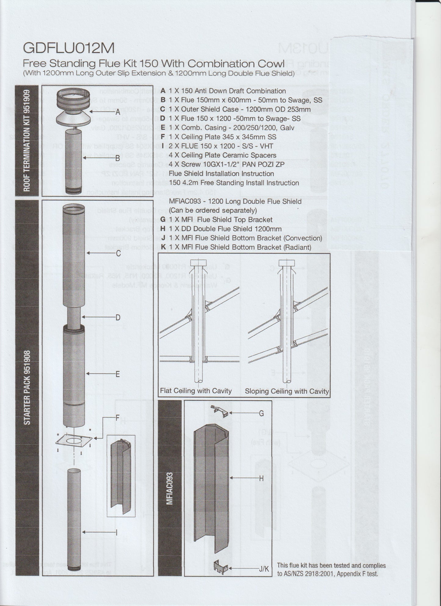Masport Free Standing Flue Kit + Flue Shield ~ GDFLU012M