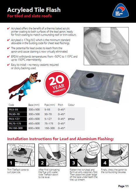 Dektite Lead Tile Flashing ~ 150 - 300mm
