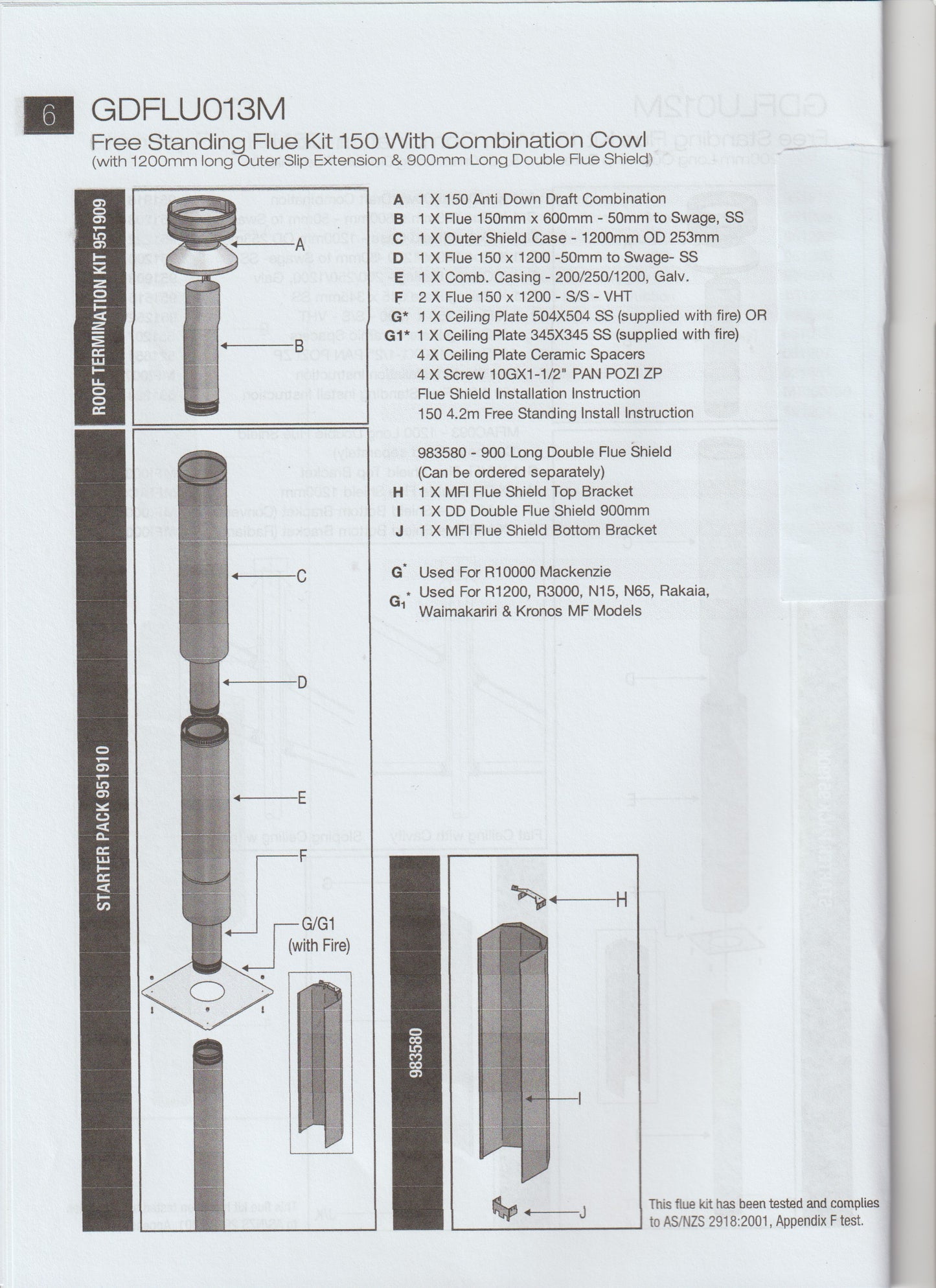 Masport Free Standing Flue Kit + Flue Shield ~ GDFLU013M